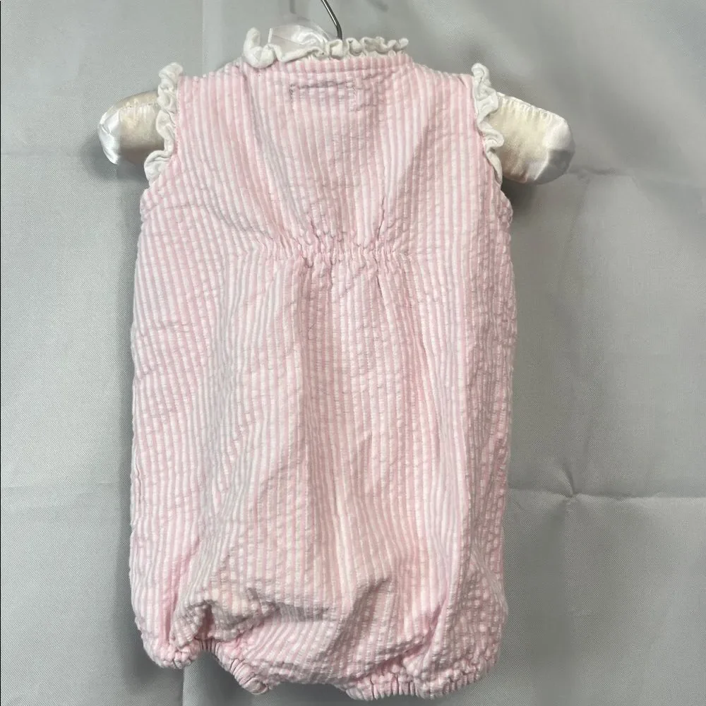 Ralph Lauren pink and white stripe sear sucker wrap bubble romper size 3 months